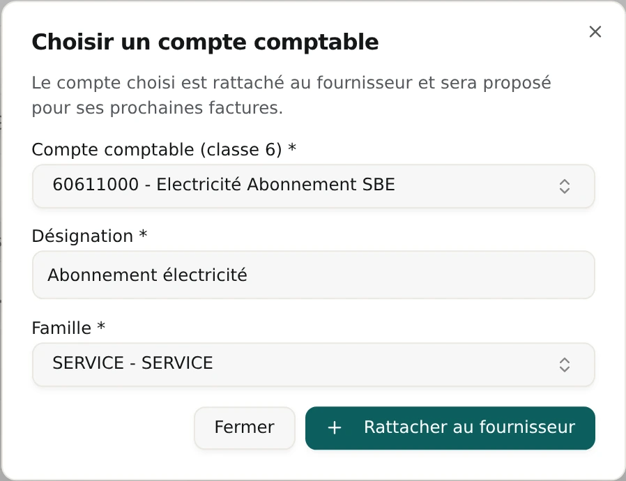 Fenêtre Choisir un compte comptable