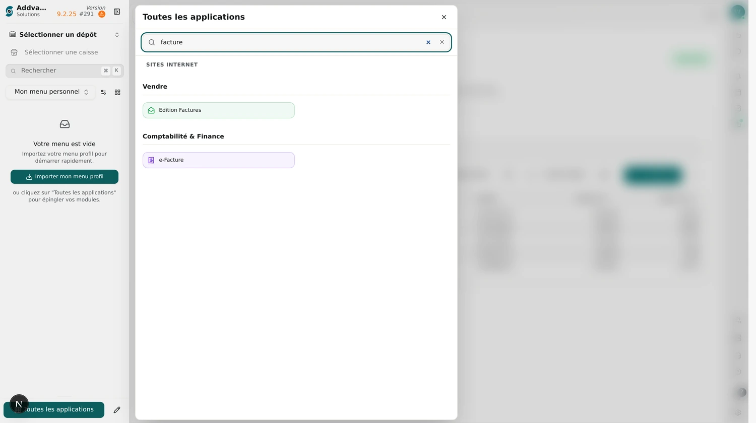 Le module e-Facture dans Toutes les applications